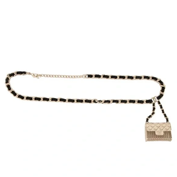 Chanel Gold and Black Micro Classic Flap Necklace in Metal  display picture 1